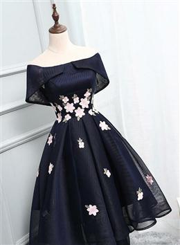 Picture of Lovely Navy Blue Homecoming Dresses, Tulle Asymmetrical Short Prom Dresses